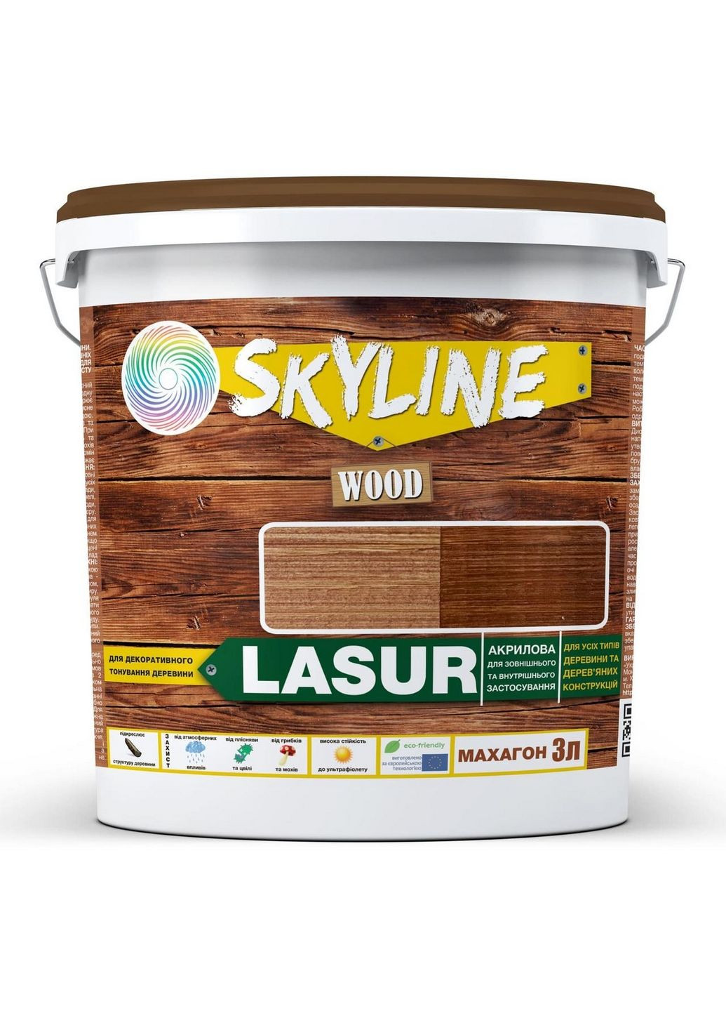Декоративно-захисна блакить для обробки дерева LASUR Wood 3 л SkyLine (283326341)
