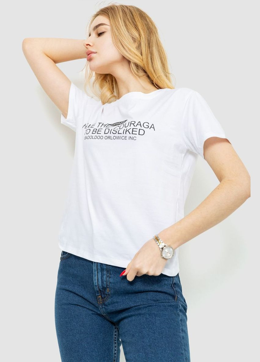 Белая демисезон футболка женская с принтом, цвет оливковый, Ager