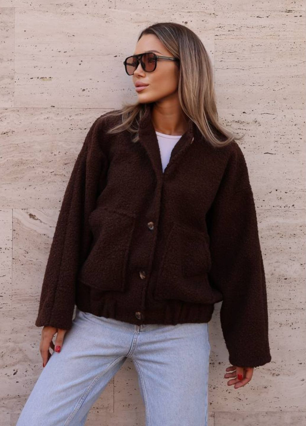 Изысканный повседневный демисезонный бомбер букле Allthings на пуговицах (370678755)