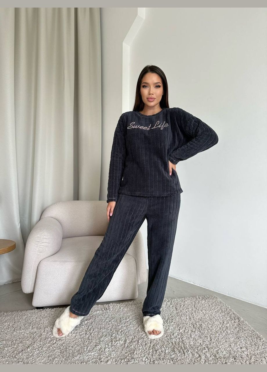 Темно-сіра зимня піжама кофта + брюки Eliz