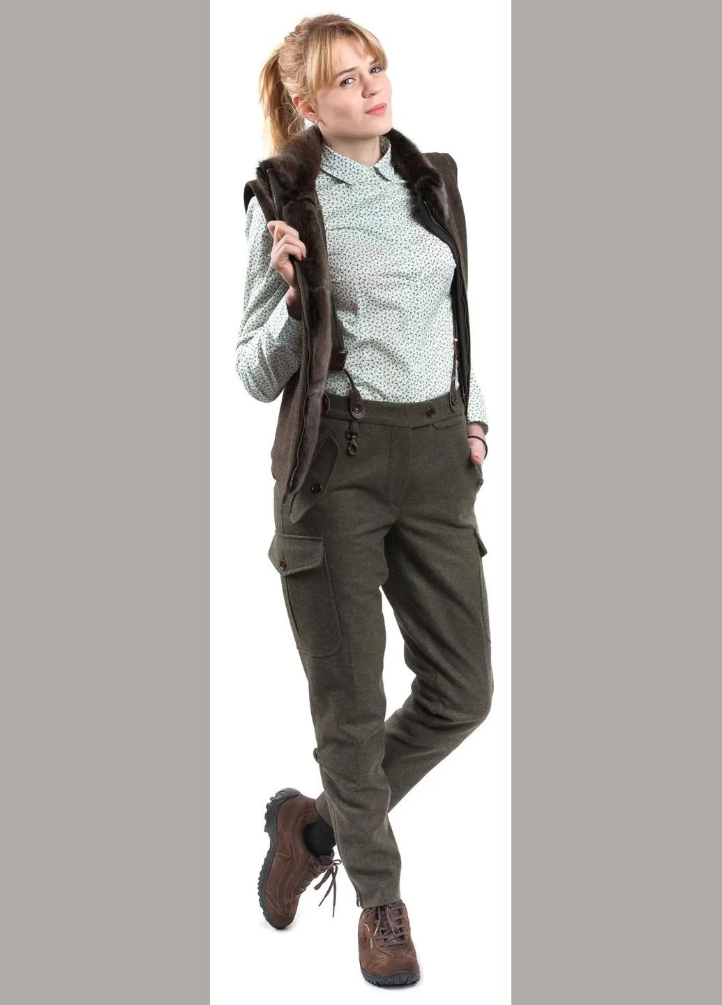 Зеленые демисезонные брюки No Brand