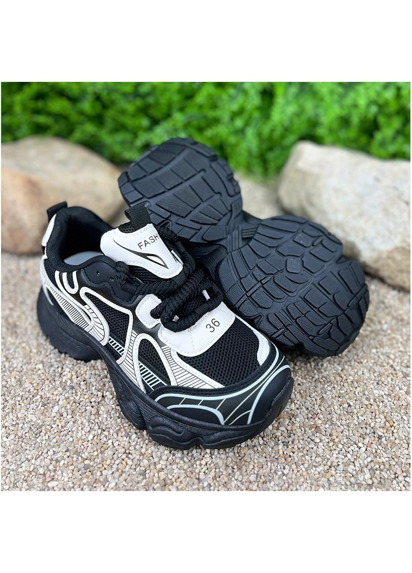 Жіночі кросівки на платформі Е-0020803-1 Чорно-білі No Brand (285815116)