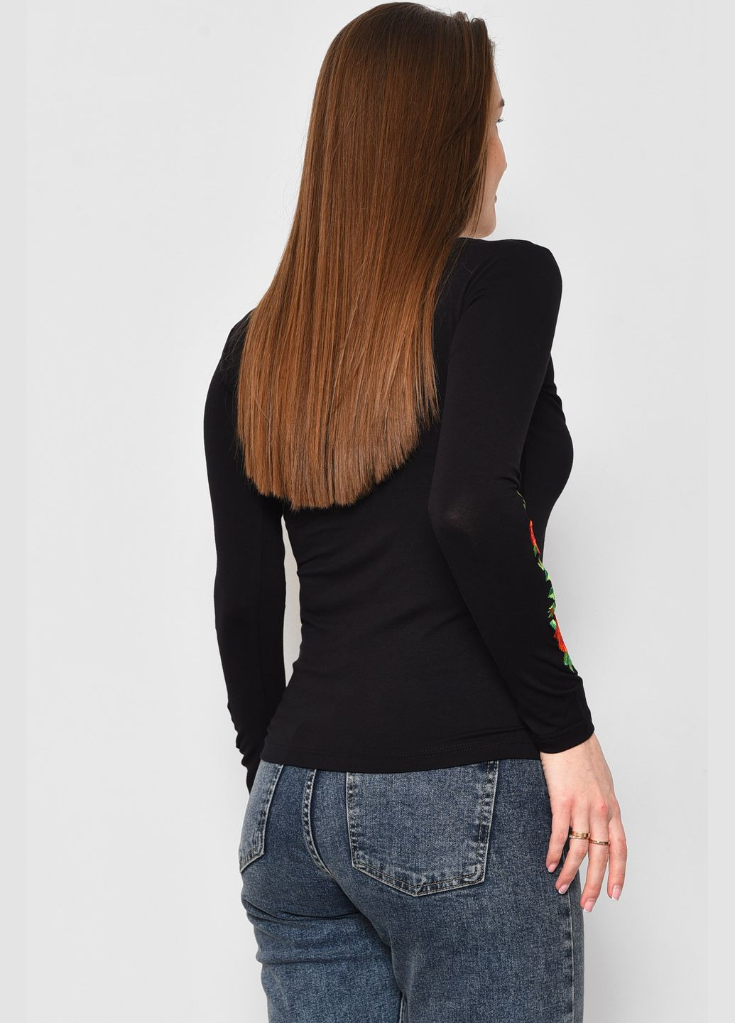 Черный демисезонный кофта вышиванка женская черного цвета пуловер Let's Shop