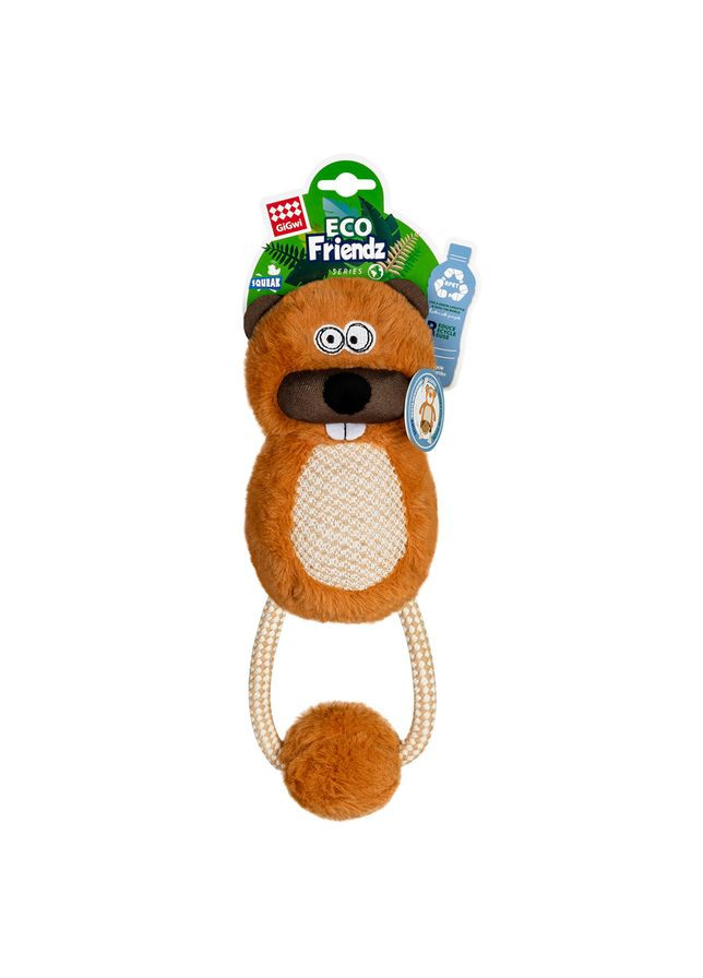 Игрушка для собак Бобер с пустышкой и веревкой GiGwi ECO FRIENDZ, переработанный текстиль, М, 30 см No Brand (363197767)