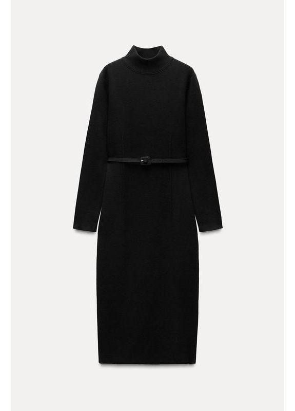 Чорна трикотажна сукня з ременем Zara