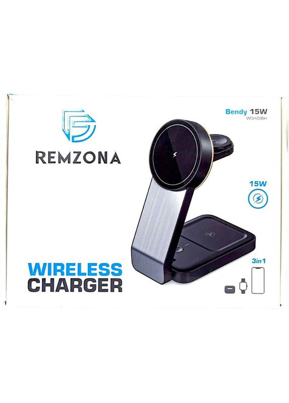 Бездротовий зарядний пристрій 3 в 1 Bendy 15W WCH-03BK (6942056124221) Remzona (370608314)