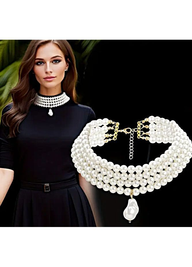 Колье Ожерелье Чокер широкий жемчужинки (имитация) No Brand (366668023)