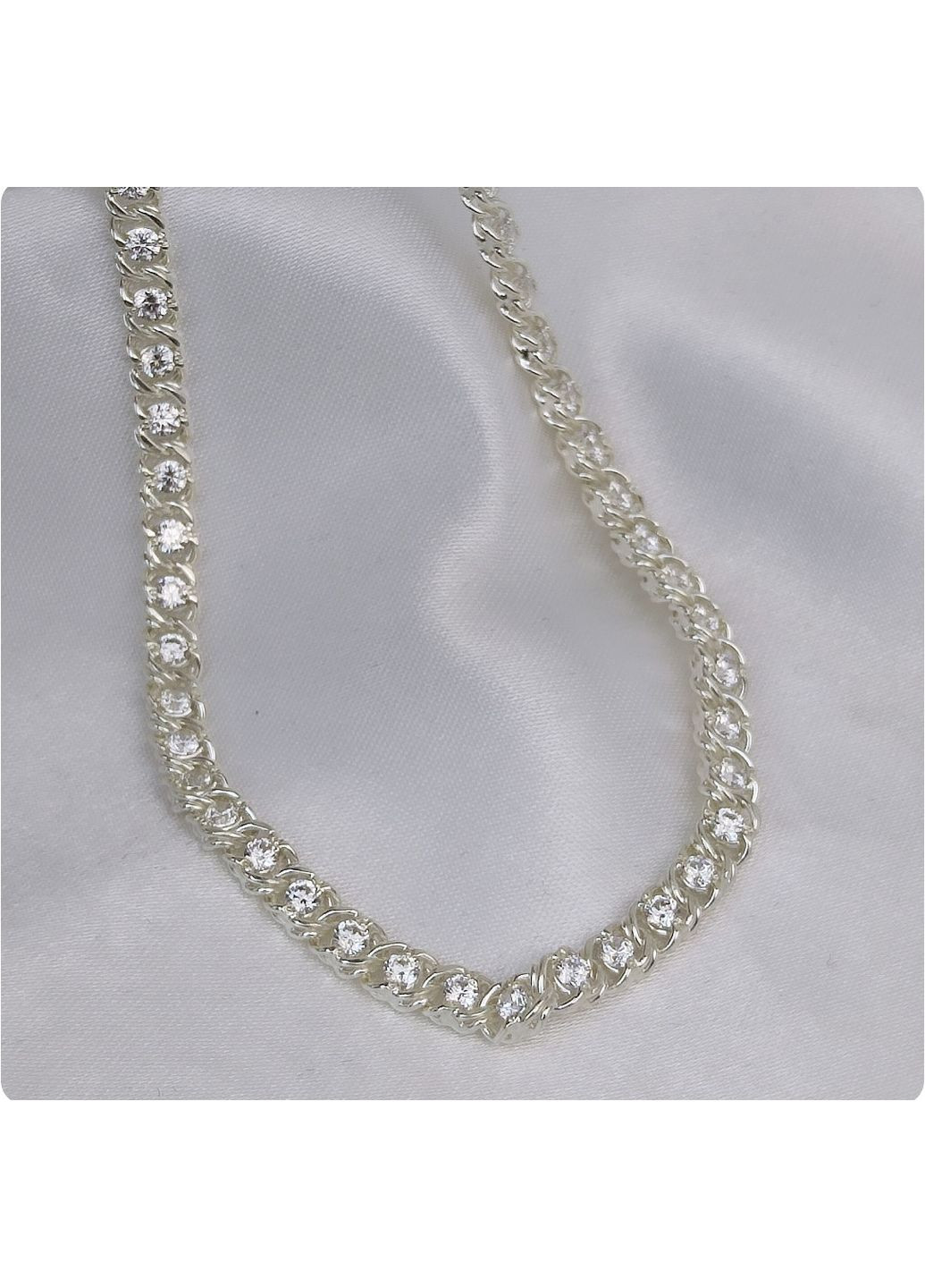 Срібний жіночий ланцюжок 925 проби Арабський бісмарк з камінням 45 см No Brand (366664910)