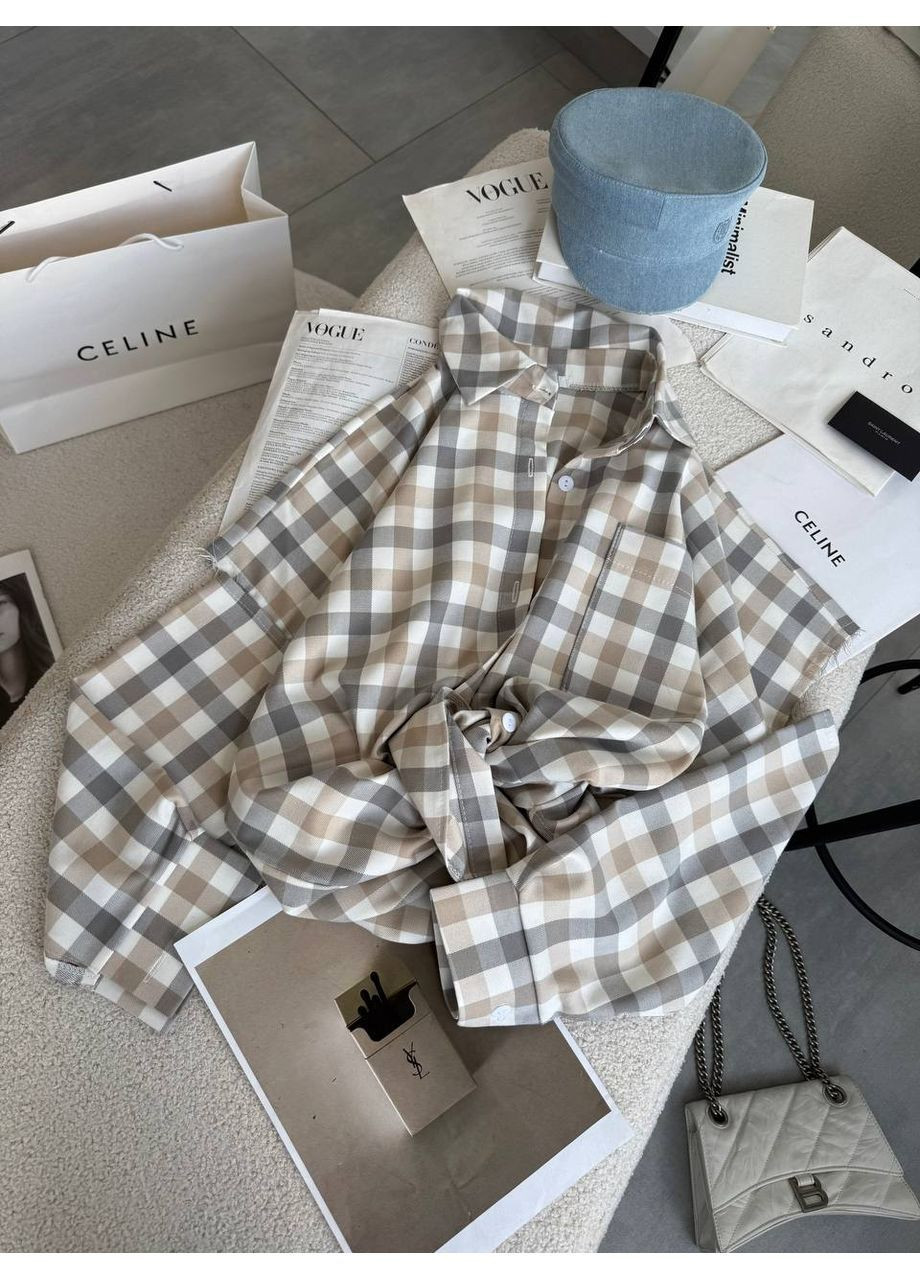 Бежевая повседневный, кэжуал рубашка в клетку No Brand с длинным рукавом