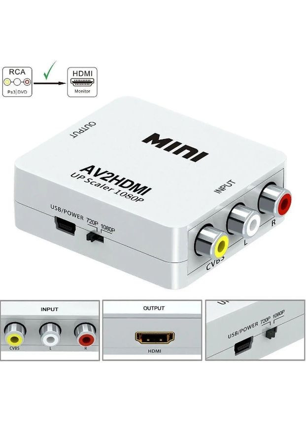 Конвертер AV RCA(тюльпан) в HDMI переходник / Адаптер 1080p с питанием / X-level (335257677)