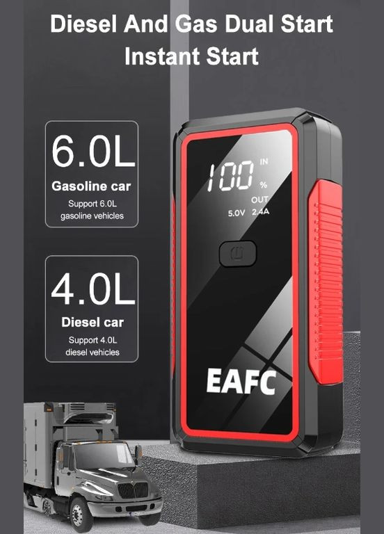 Пусковий пристрій для автомобіля бустер павербанк 20000 мА·год 12 В з LCD PRM з чохлом EAFC 2000А (300078511)