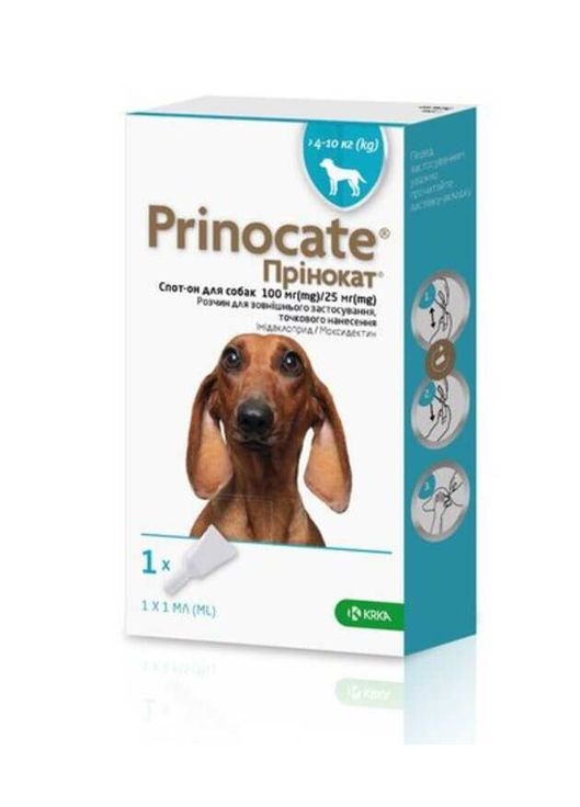 Капли на холку против блох и глистов Prinocate для собак весом от 4 до 10 кг ЦЕНА ЗА 1 ШТ 20735 KRKA (277232765)