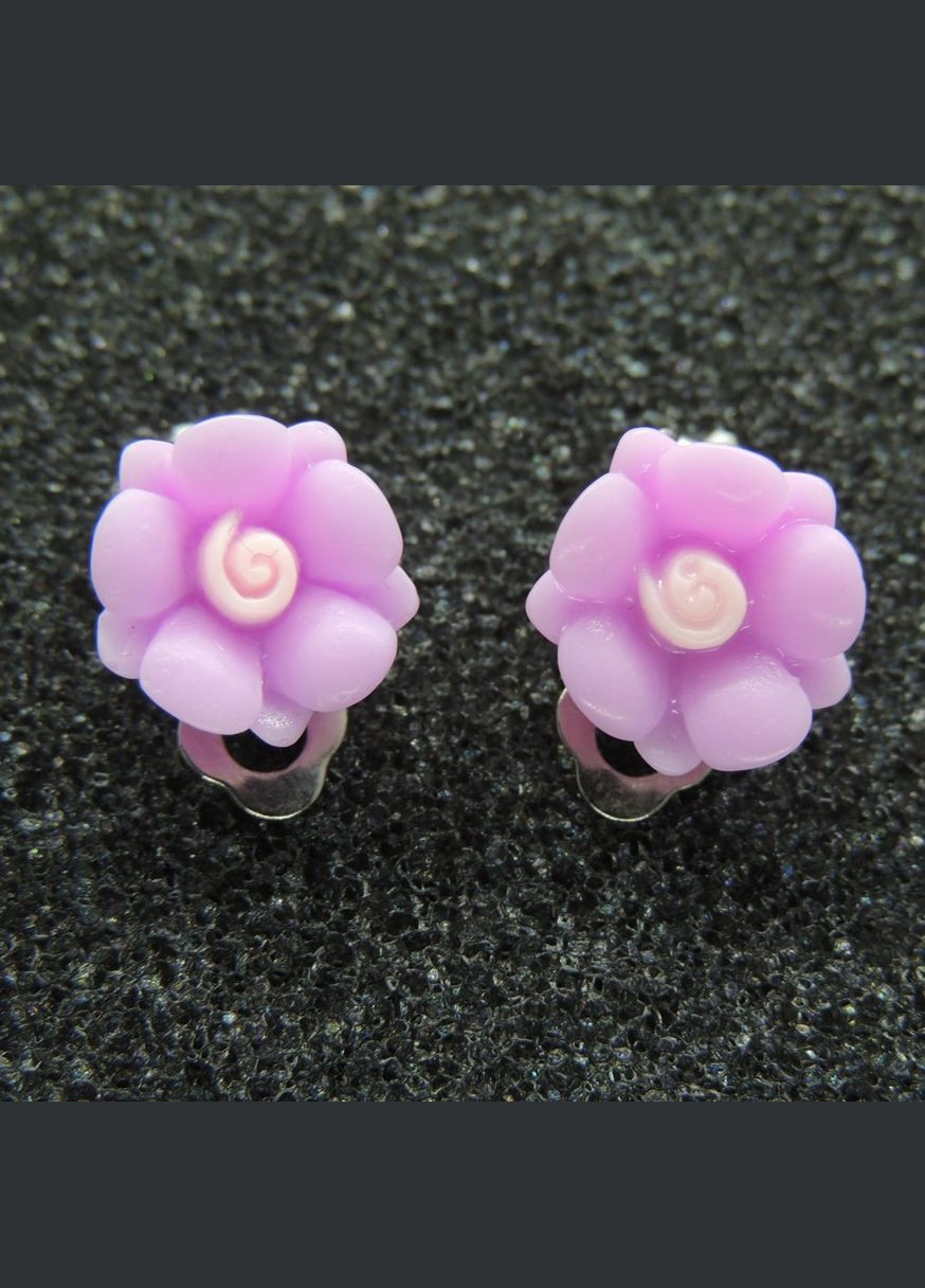 Сережки кліпси дитячі для вух без пробивання квітка Матіола малинова Liresmina Jewelry (289844116)