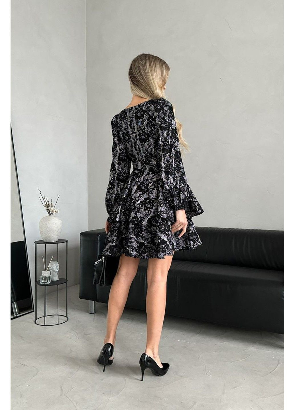 Черное коктейльное платье гипюр роза 24111 черная Tanita-Romario