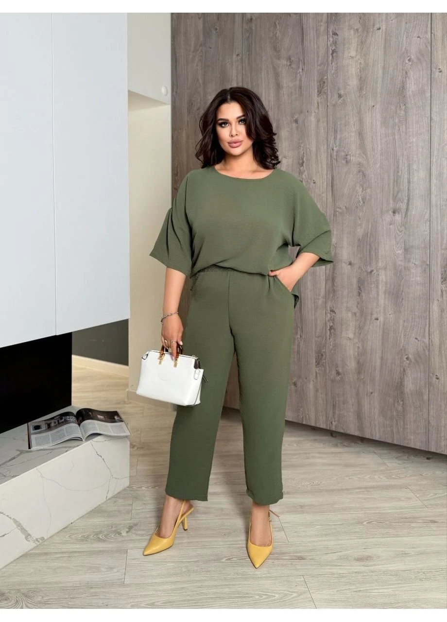 Костюм классический женский брюки+ легкая кофта цвета хаки 37797 No Brand (389188649)