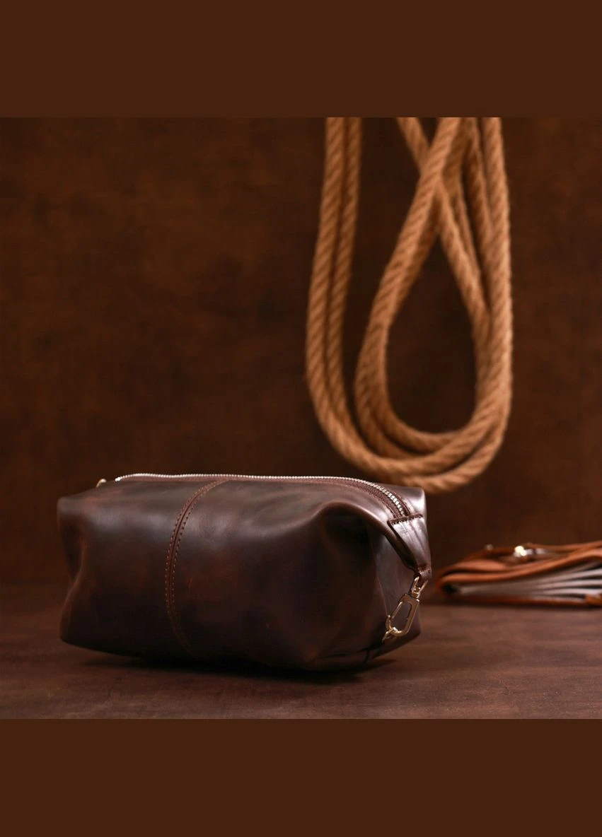 Шкіряна вінтажна косметичка 16398 Коричневий Shvigel (315342529)