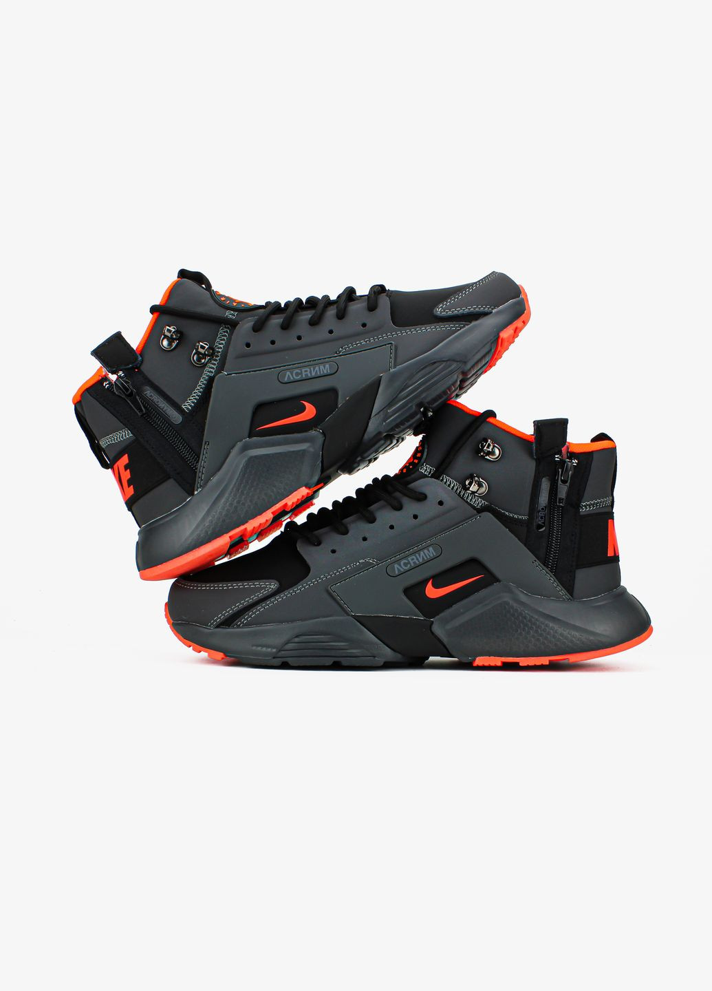 Черные зимние кроссовки зимние мужские nike huarache x acronym winter mid black termo | найк хуарачи х акронум высокие черные термо No Brand