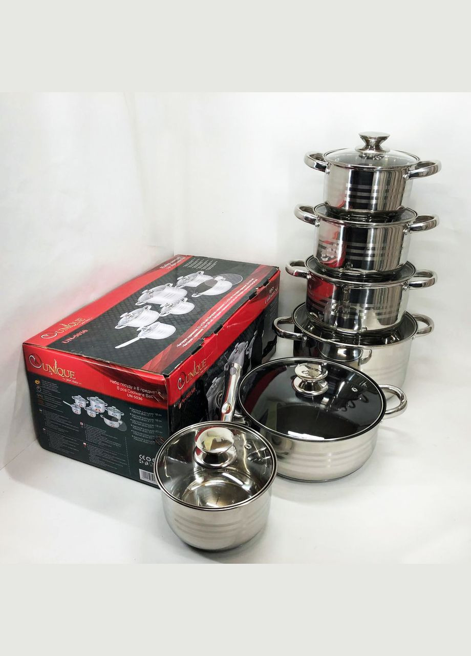 Комплект нержавіючих каструль UN-5036 12 шт, Каструлі з нержавіючої сталі, Каструля BH-998 вищої якості Unique (351485874)