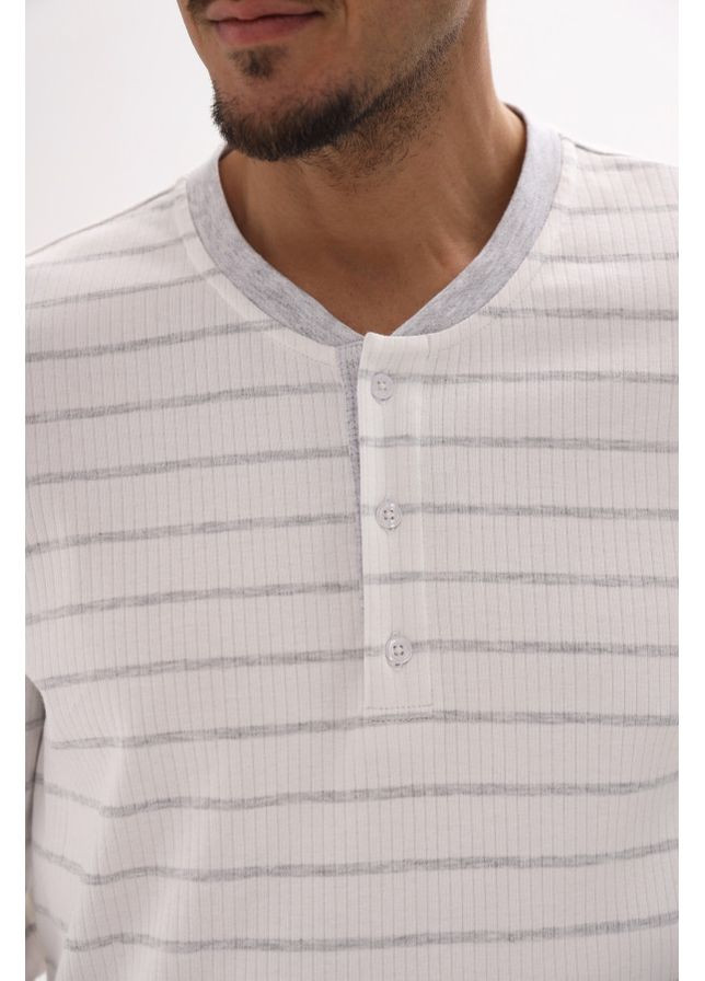 Лонгслів піжамний чоловічий з бавовни у сіру смужку 856186 German Volf 25114-1 (371968600)