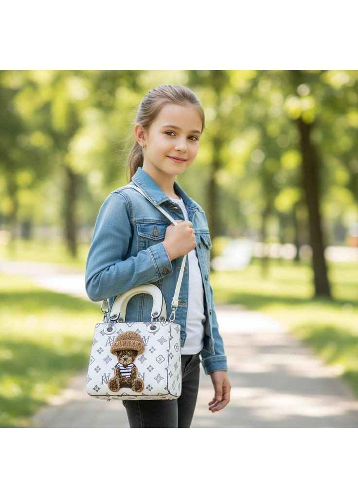 Детская маленькая сумочка на плечо с мишкой, мини сумка для девочек с нашивкой мишка белая Bear (369176694)