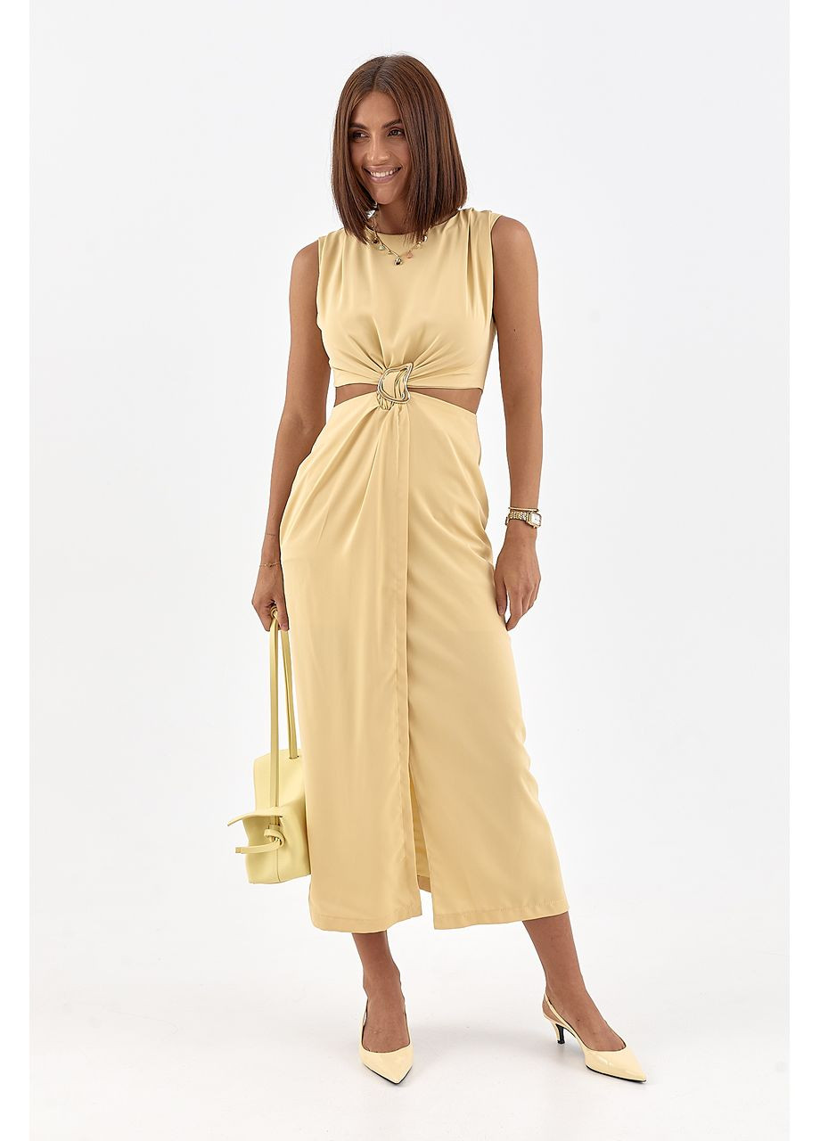 Жовтий відвертий сукня міді з вирізами на талії - чорний колір Lurex