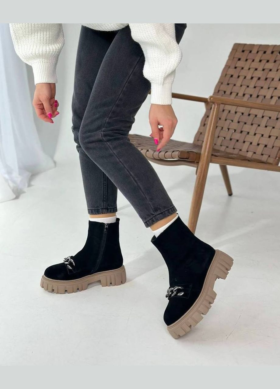 Зимние женские ботинки из натуральной замши черные зима (1856) No Brand из натуральной замши