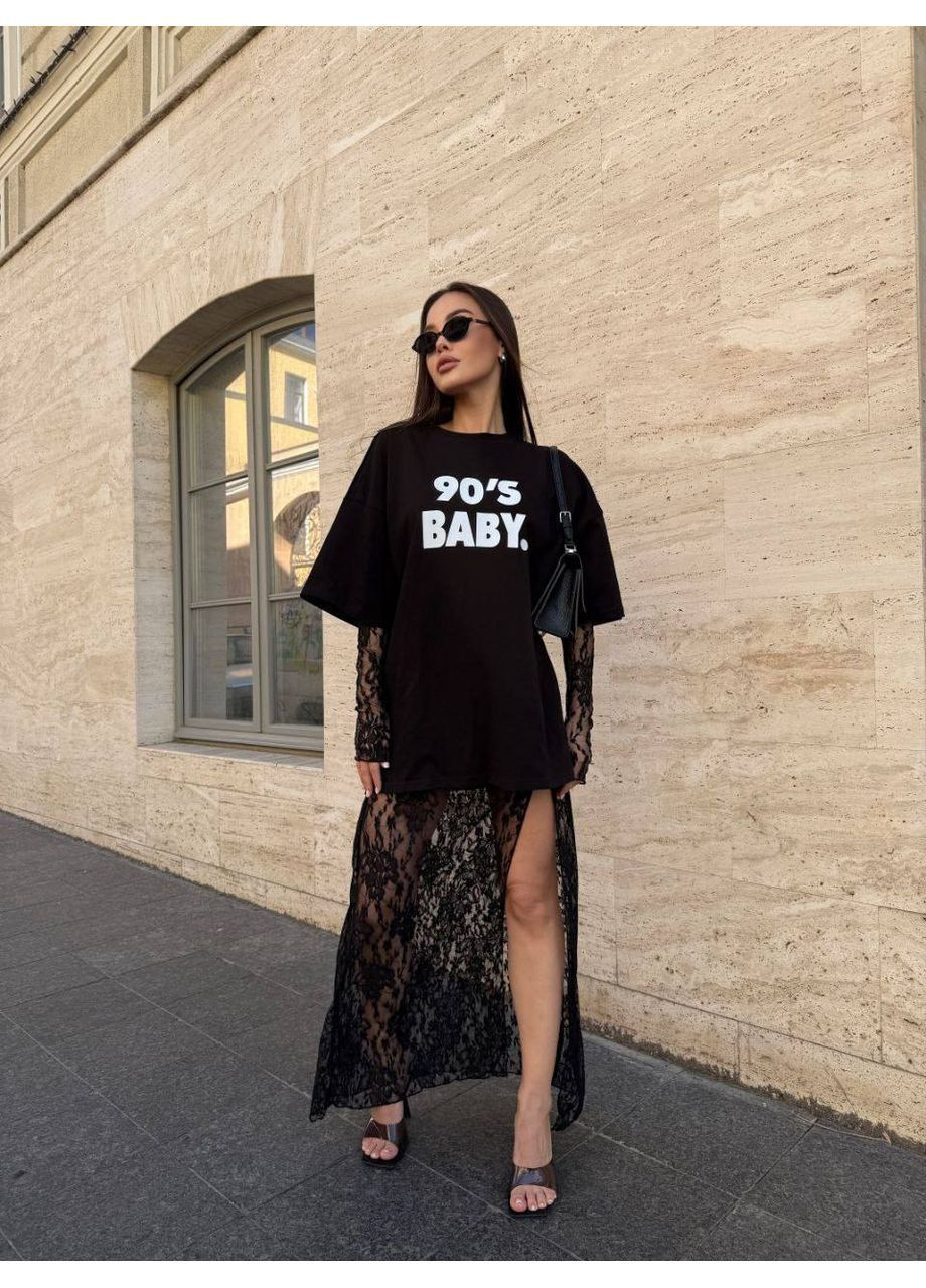 Черная юбка гипюр сеть + перчатки No Brand