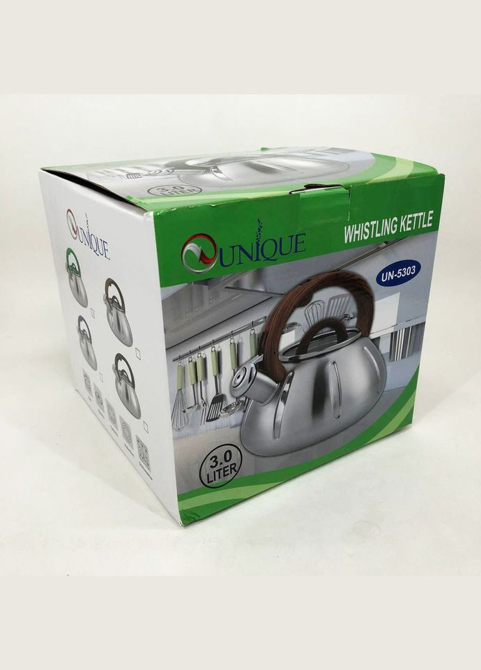 Чайник з нержавіючої сталі з пискавкою UN-5303 3 л, Кухонний чайник зі свистком OU-580 на плиту Unique (349822294)