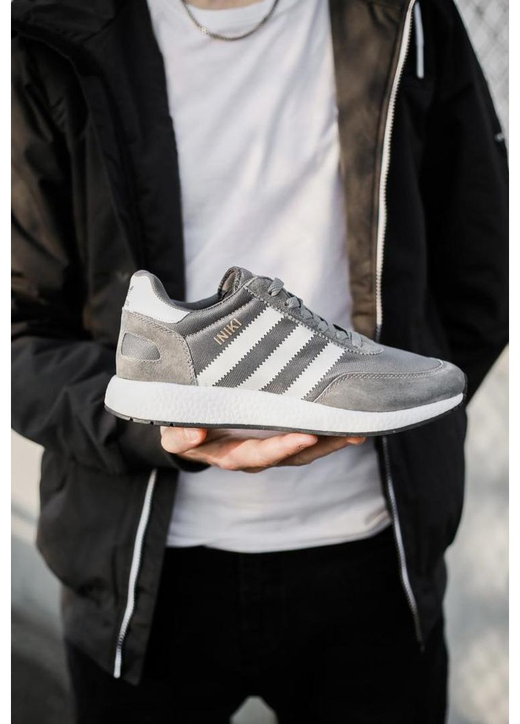 Сірі Осінні кросівки чоловічі adidas iniki grey white 5 адідас інікі No Brand