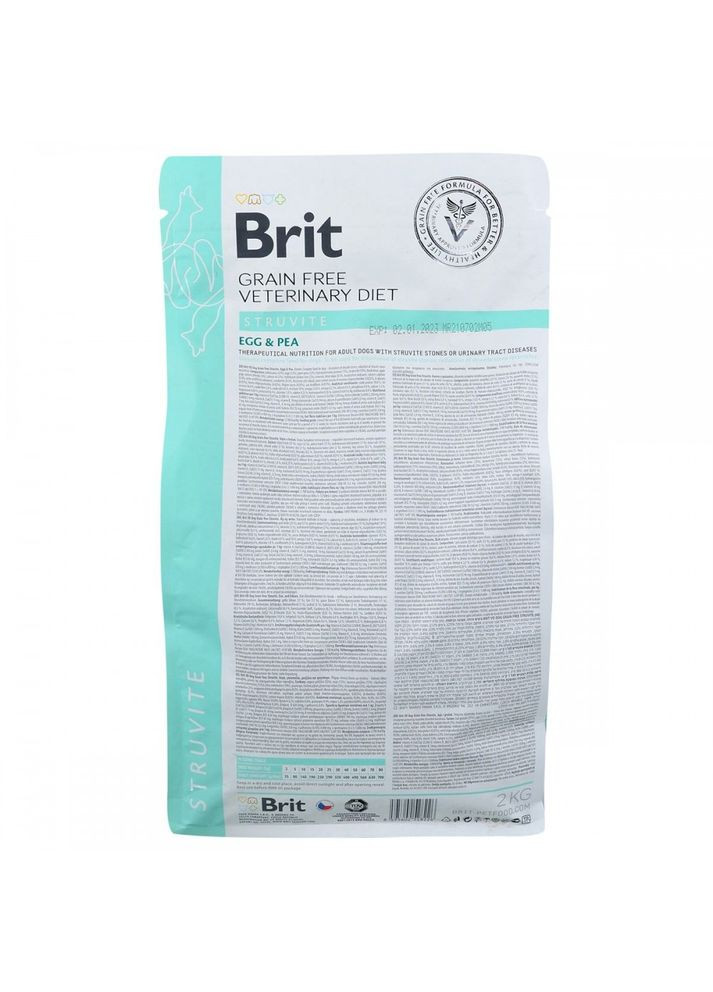 Сухой корм GF VetDiet Dog Struvite для собак, при мочекаменной болезни, с яйцом, индейкой, горохом и гречкой, 2 кг Brit (362703201)