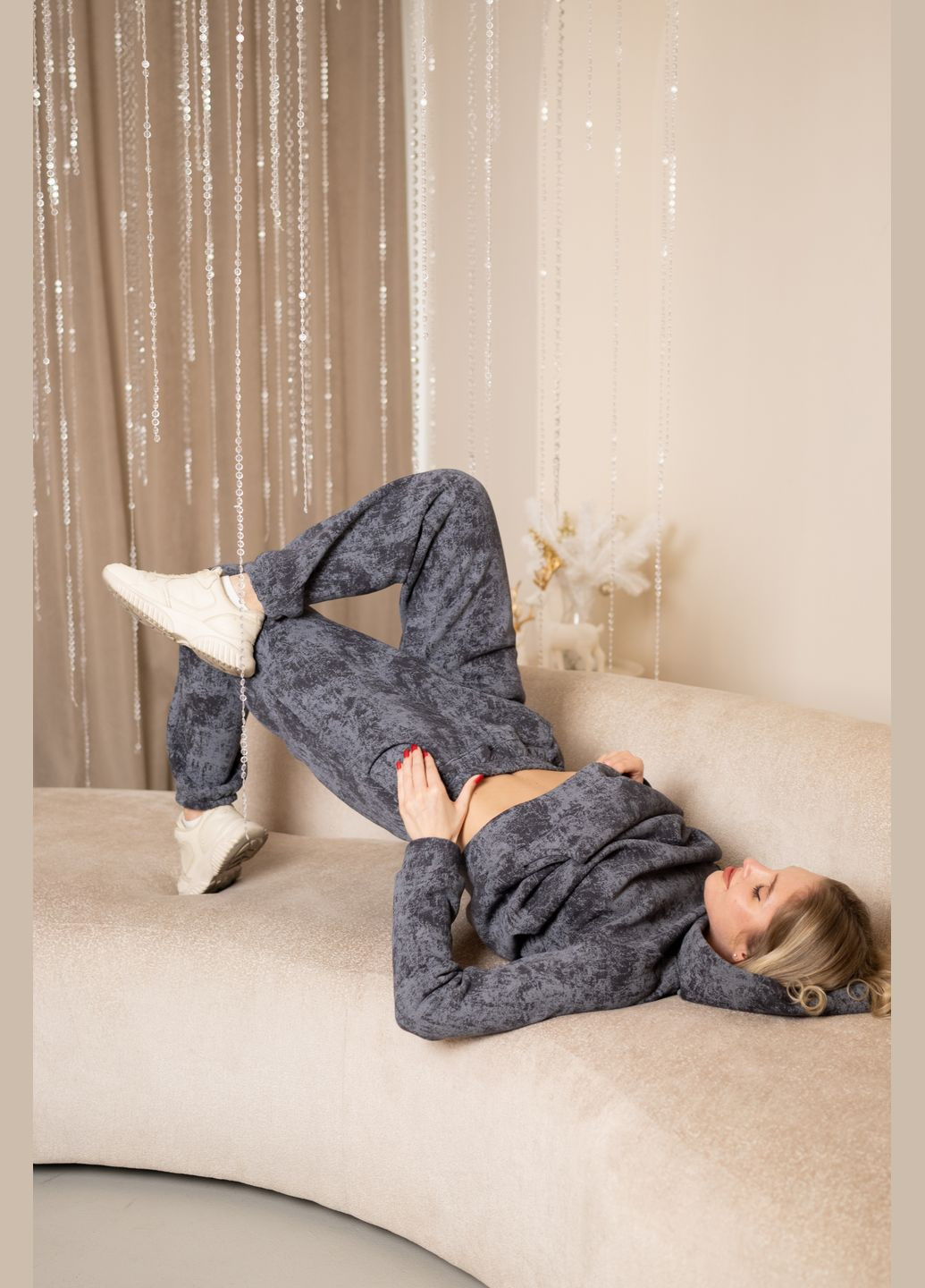 Теплый графитовый костюм с капюшоном на флисе, No Brand 7031 (316703279)