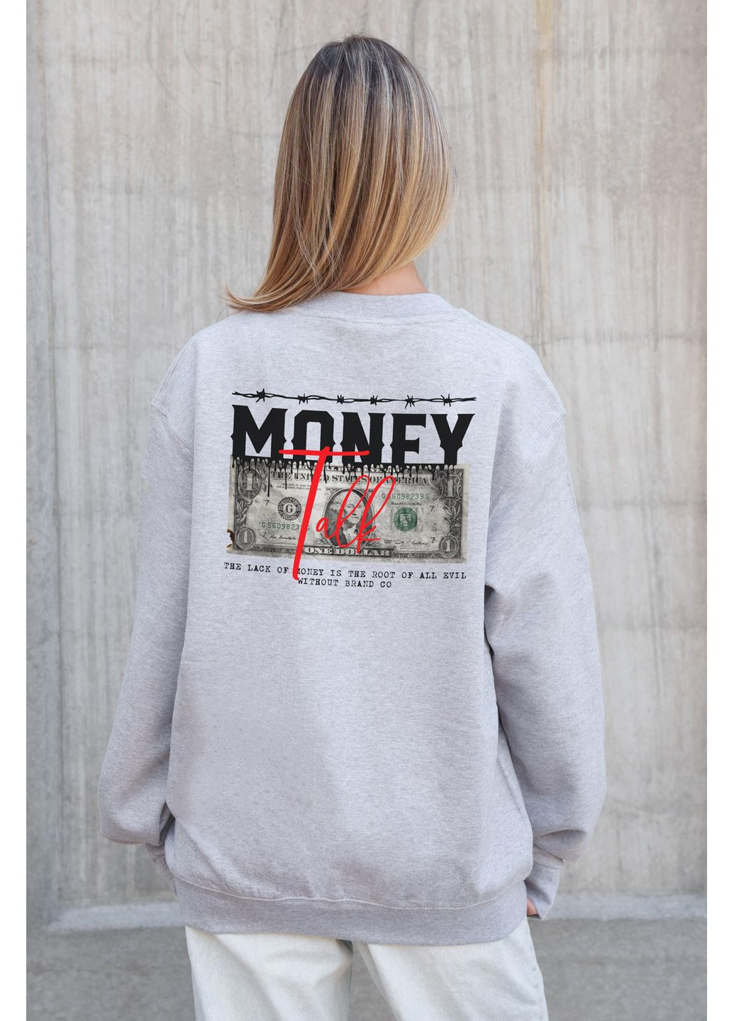 Серый женский утепленный оверсайз свитшот на флисе с принтом talk Without однотонный без декора (366740681)