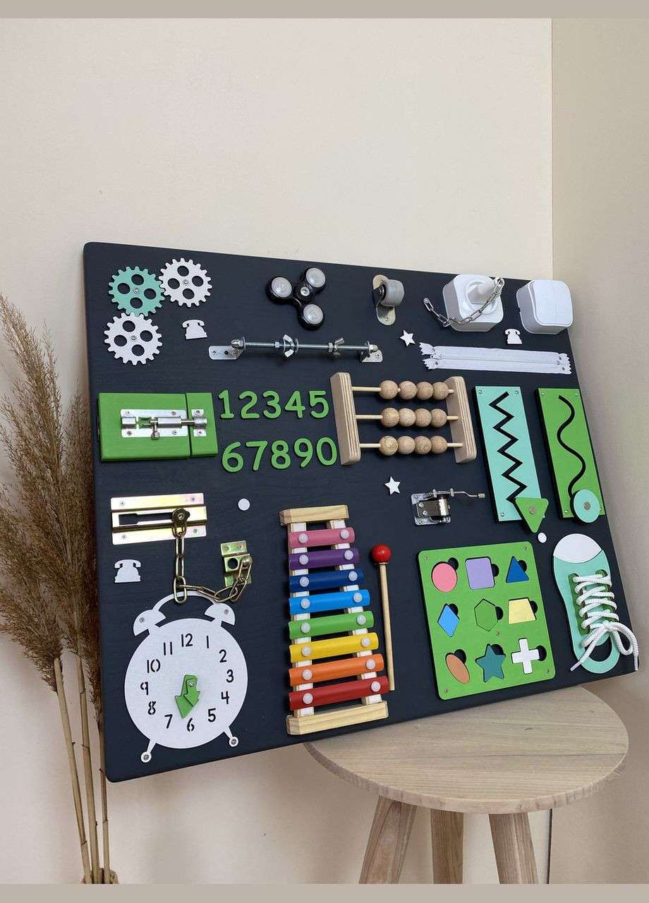 Стильный яркий бизиборд деревянная развивающая игрушка 50х60 см No Brand (355890441)