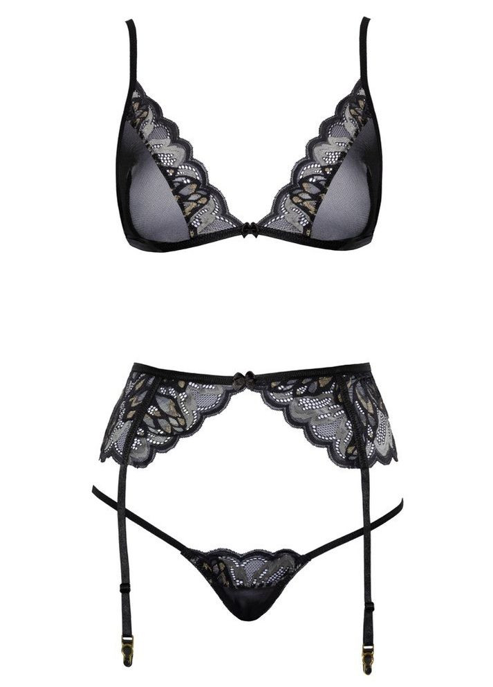 Чорний демісезонний мереживний комплект kissable suspender l/xl No Brand