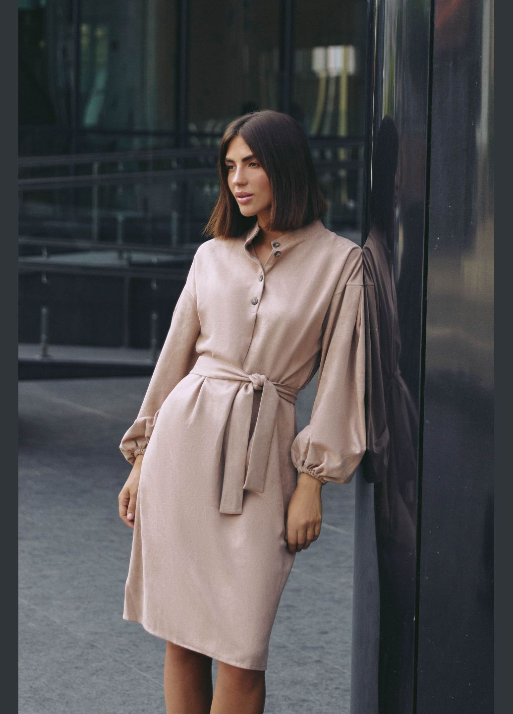 Бежевое повседневный платье ST-Seventeen однотонное