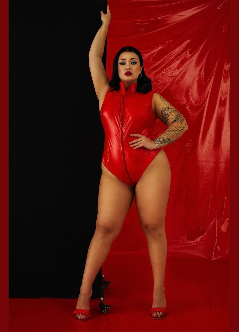 Лакированный комбидресс красный “Дерзкая Стелла” XXL, молния на все тело D&A (303905395)