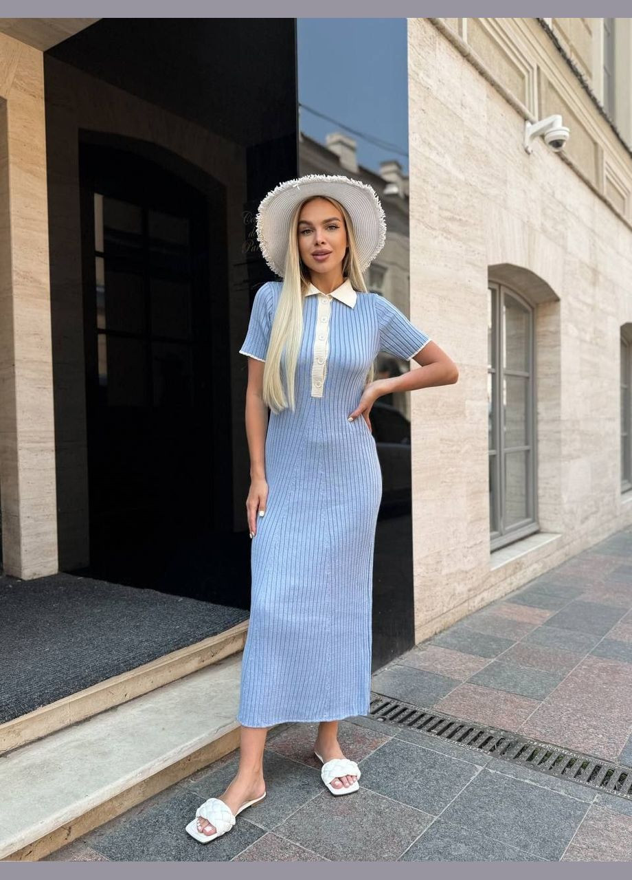 Голубое повседневный женское платье-поло поло Україна однотонное