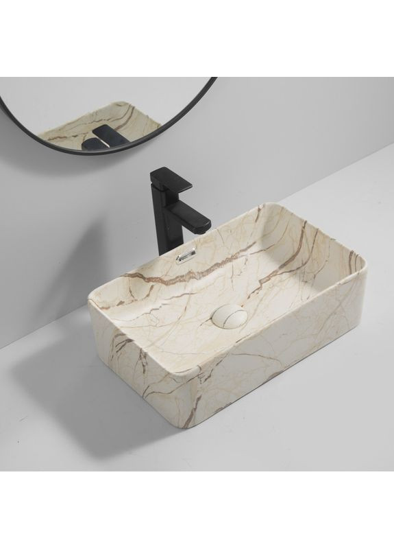 Раковина накладная Premium QUADRO-0208 MARBLE 480х315х140mm с переливом (MP6518) Mixxus (322074507)