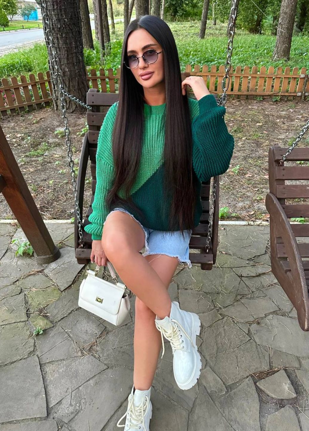 Зеленый демисезонный комбинированный свитер с круглым воротником Allthings