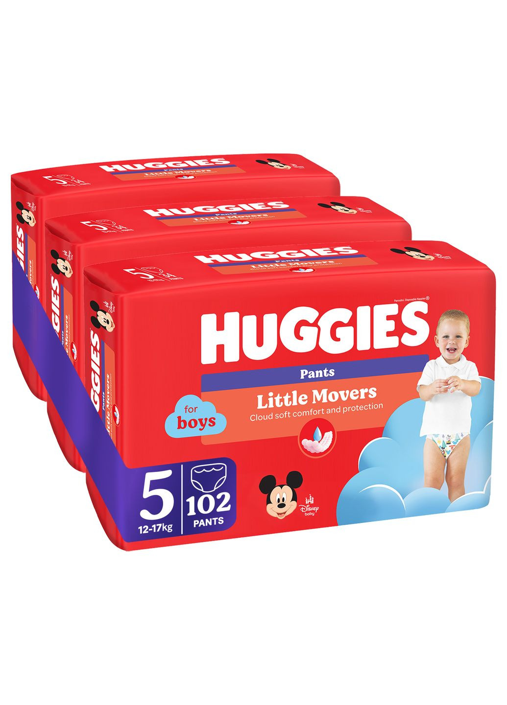 Подгузники-трусики для мальчиков Little Movers Pants 5 (12-17 кг), 102 шт. Huggies (332943818)