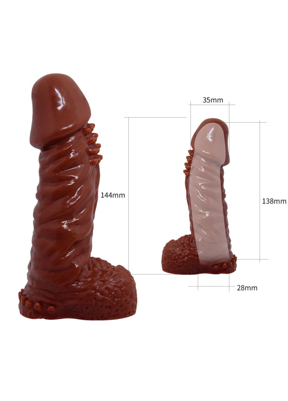 Насадка на член для потовщення члена з рельєфом і шипами для стимуляції піхви коричневого кольору China (317747439)