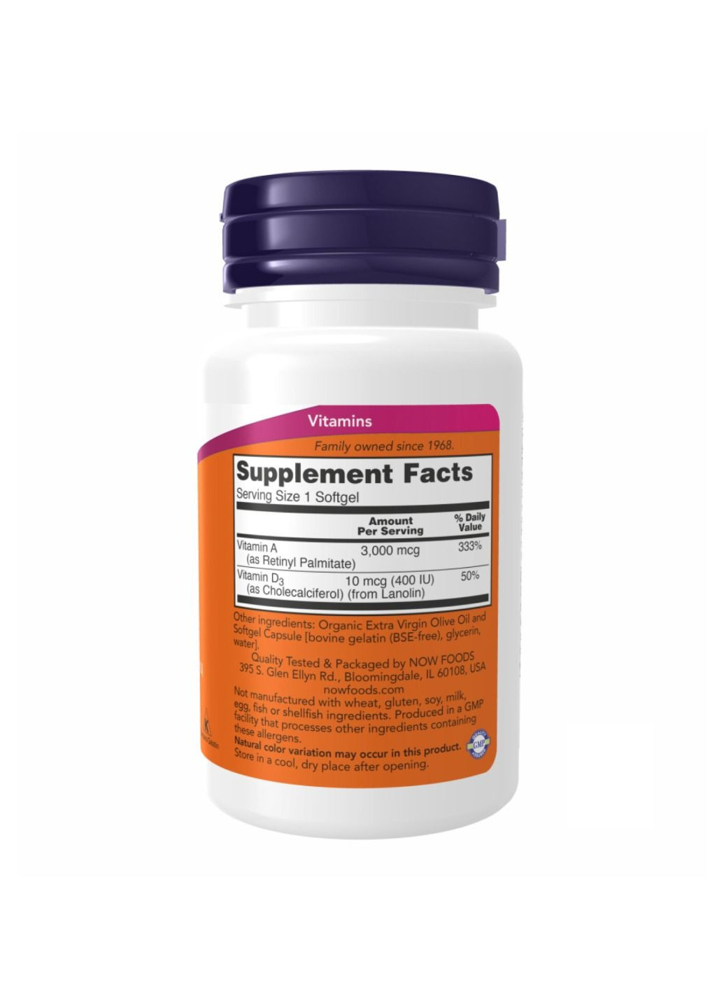 Вітаміни A & D 10000 МО/400 МО, 100 софтгелевих капсул Now Foods (325490943)