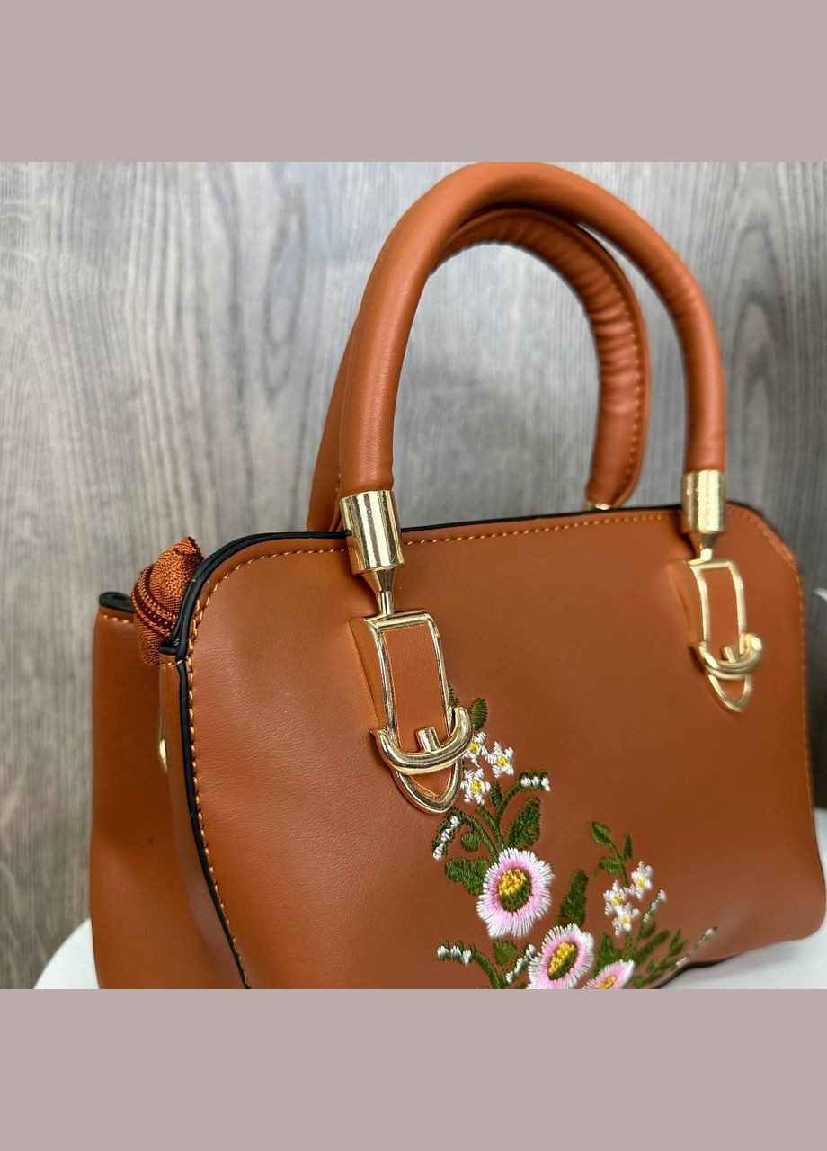 Женская мини-сумочка с вышивкой цветами, маленькая женская сумка с цветочками Коричневый Brettani (336552045)