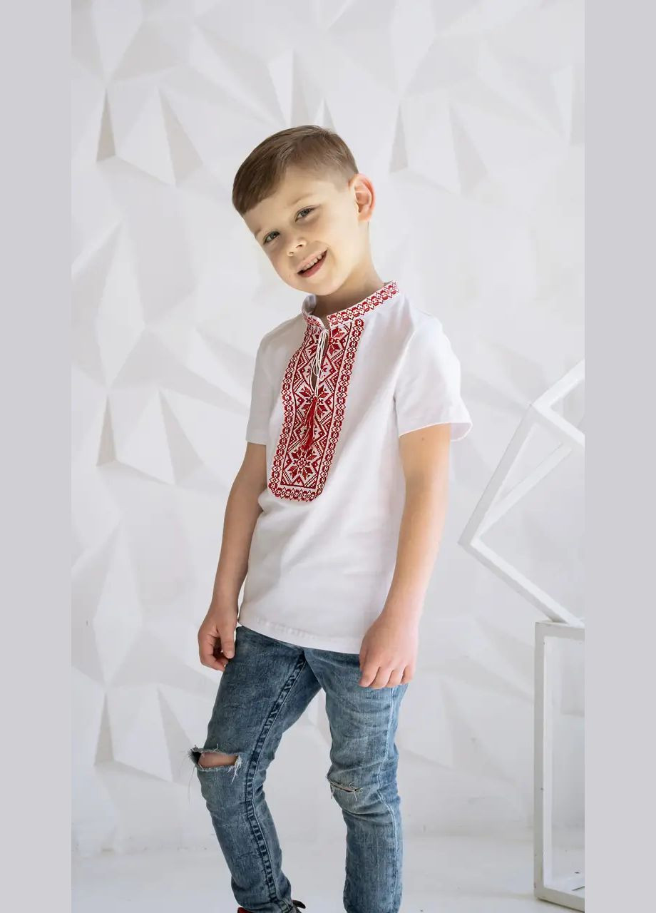 Белая детская вышиванка узор орнамент трикотаж (295355159)
