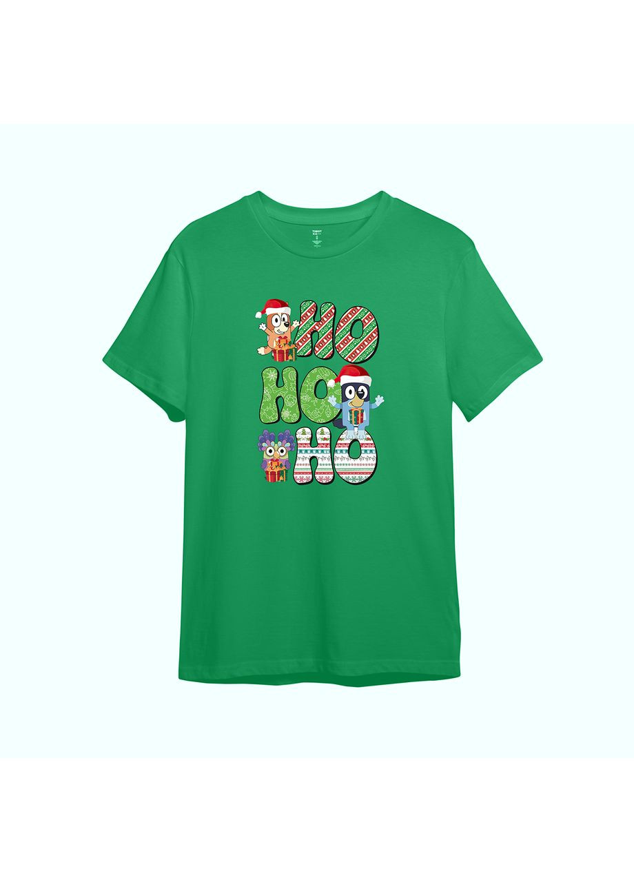 Зеленая демисезонная детская новогодняя футболка с принтом "ho ho ho" (10102109894) ТiШОТКА
