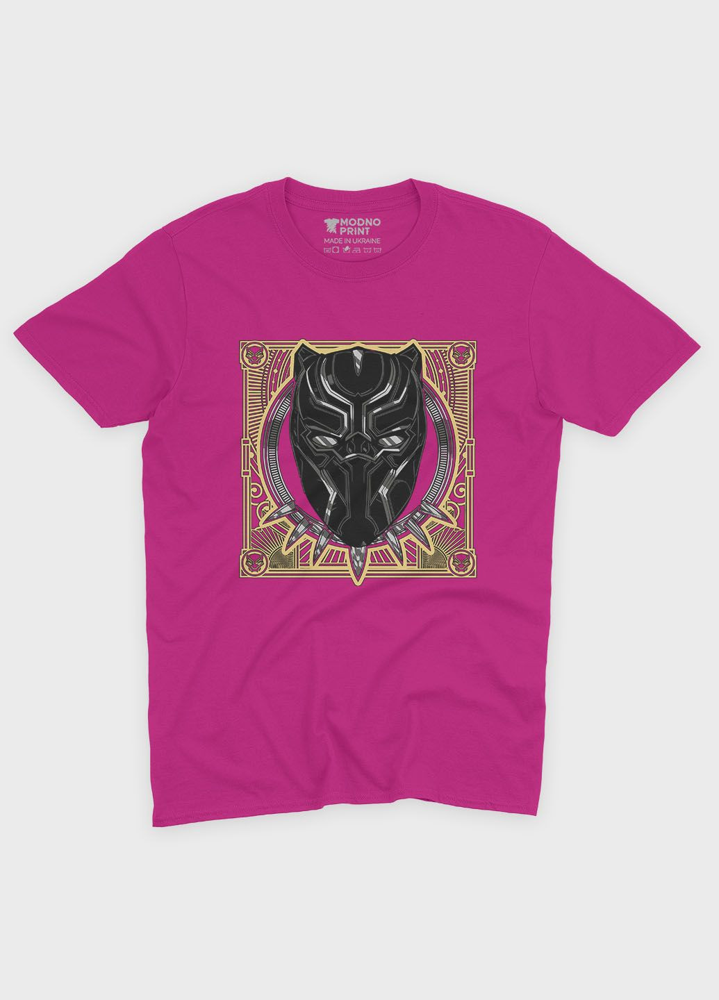 Розовая демисезонная футболка для мальчика с принтом супергероя - черная пантера (ts001-1-fuxj-006-027-003-b) Modno