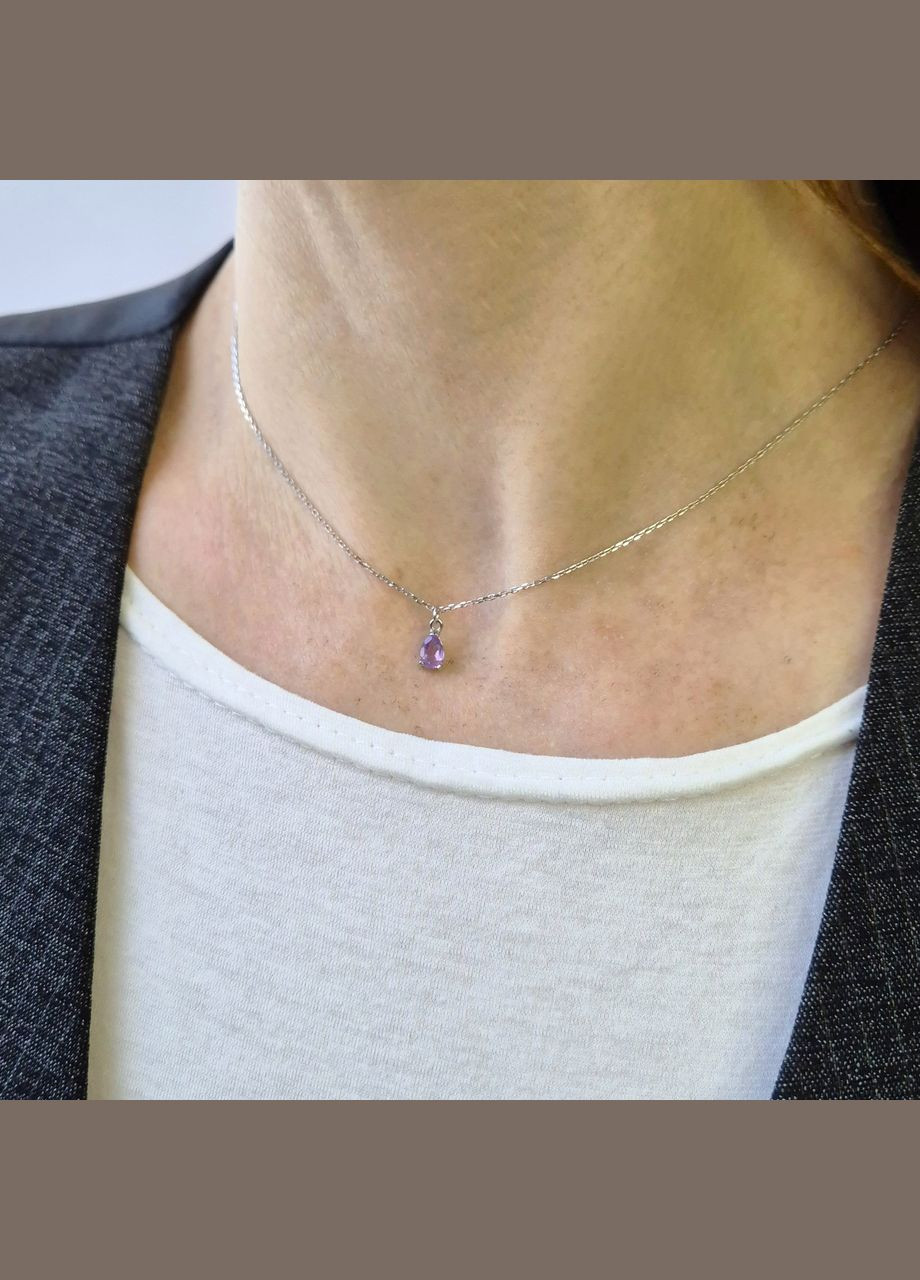 Серебряная цепочка колье с подвеской с Капелька с Аметистом 45 см серебро 925 пробы Родированное 703к No Brand (329189901)