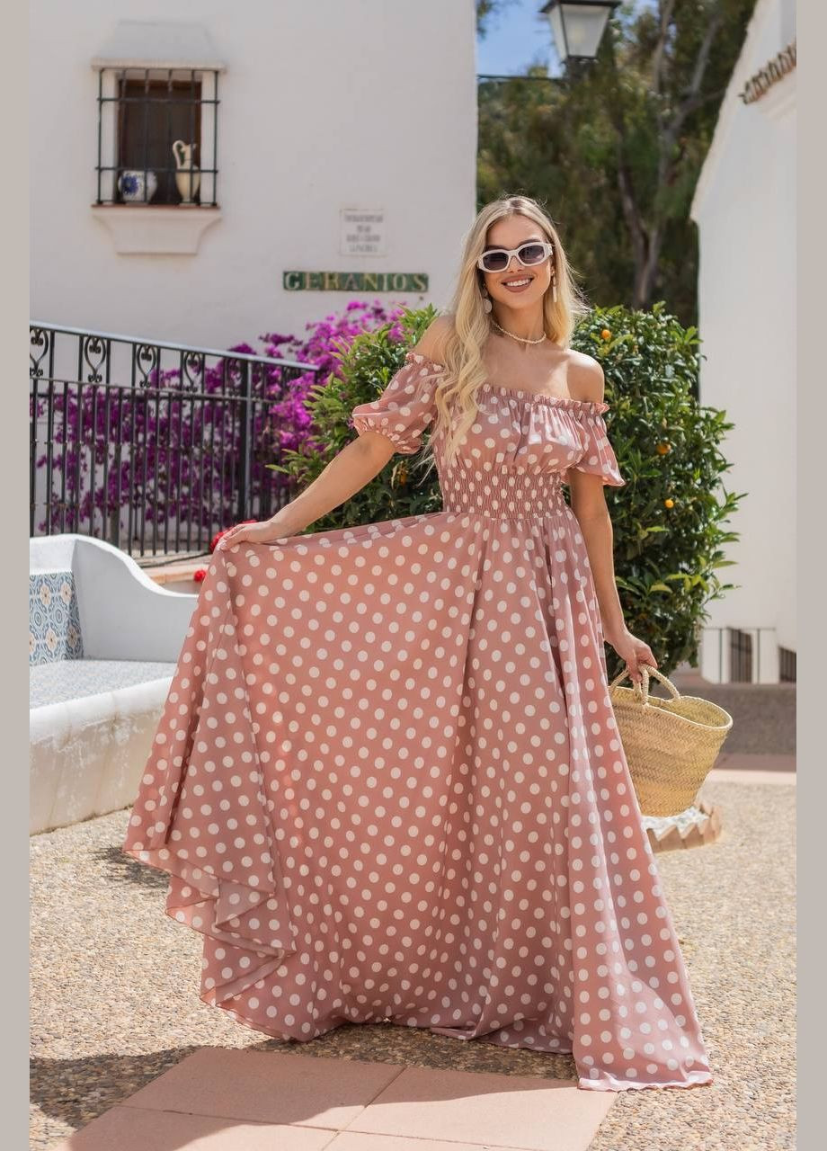 Пудрова повсякденний, вечірня, кежуал жіноча сукня з відкритими плечима Style Point з квітковим принтом