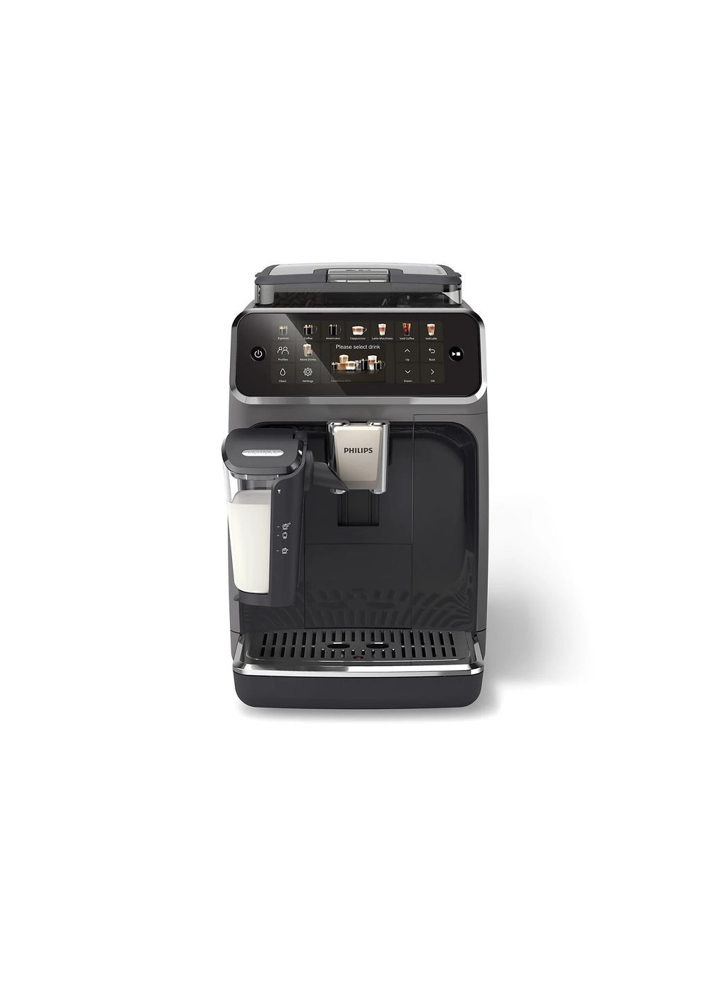 Кофемашина Series 5500, 1.8л, зерно+молотая, автомат.капуч, дисплей, авторецептов -22, холодный кофе, серебристо-черный Philips (360400423)