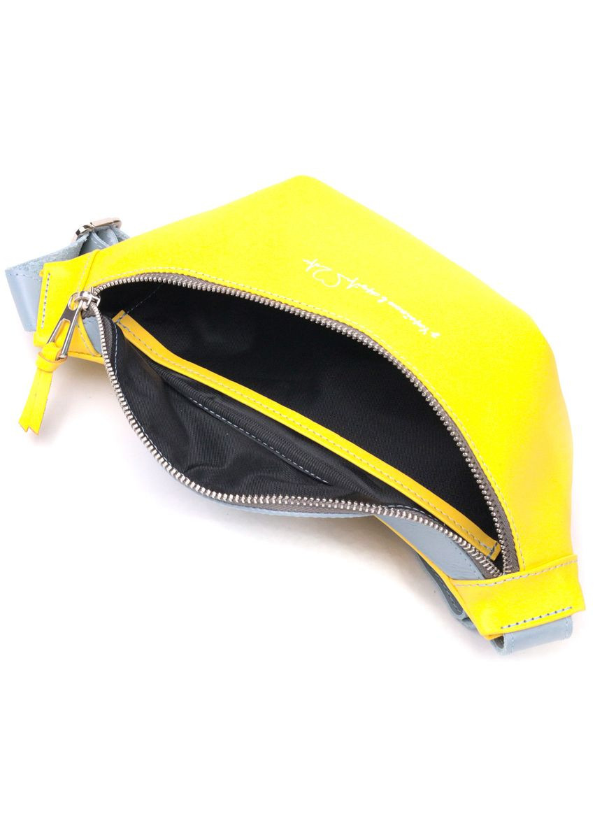 Патриотическая кожаная сумка-бананка комби двух цветов Сердце 16760 Желто-голубая Grande Pelle (298571789)